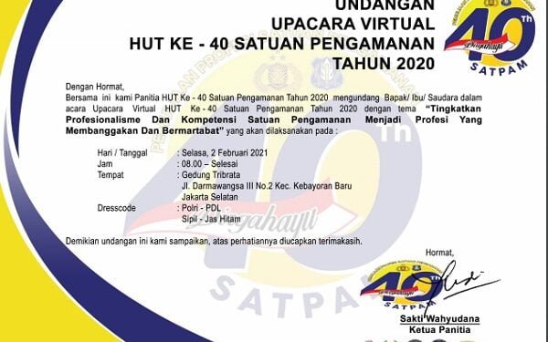 Satpam dan BUJP Diundang Ikuti Upacara Virtual HUT Satpam Ke-40