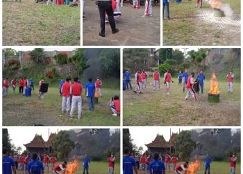 Satpam Kusuma Agrowisata Batu Selenggarakan Latihan Damkar