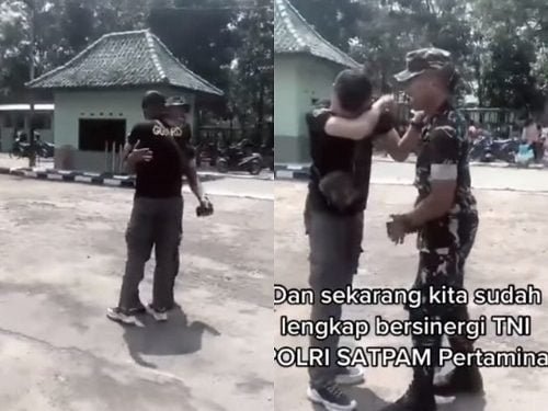 Datangi Sahabat yang Dilantik Jadi TNI, Satpam Terharu