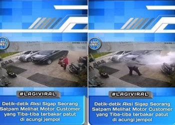 Padamkan Api Motor Nasabah Bank yang Terbakar, Netizen Puji Satpam