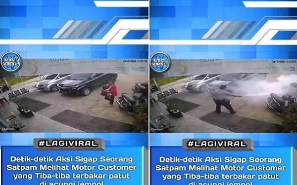 Padamkan Api Motor Nasabah Bank yang Terbakar, Netizen Puji Satpam