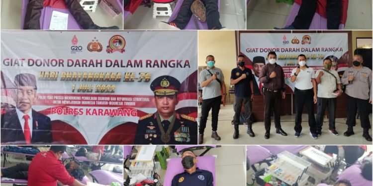 Sambut HUT ke-76 Bhayangkara, KBS-RI DPC Karawang Ikut Donor Darah