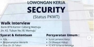 Bank BTN Cabang Mamuju Buka Lowongan Satpam, Diprioritaskan Jago Bela Diri