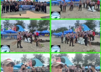 Satpam dan Polresta Bengkulu Giat Bersih-bersih di Pantai Panajang