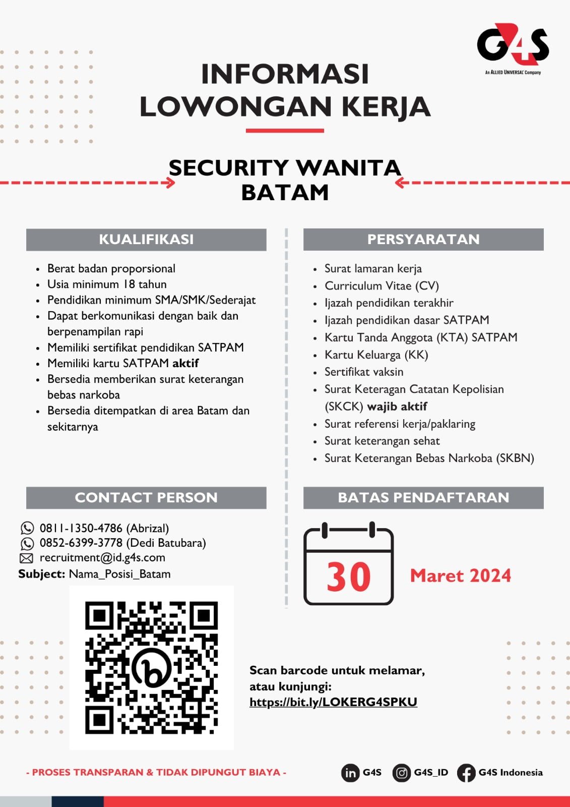 lowongan satpam G4S Batan